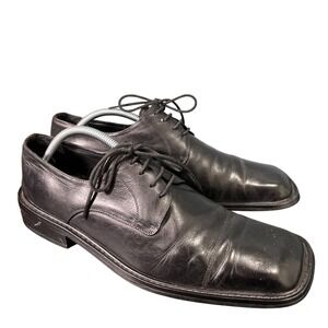 Mens Dress Shoes Sz 44/ US 10.5 Black Leather Oxfords Square Cap Toe Formal Wear